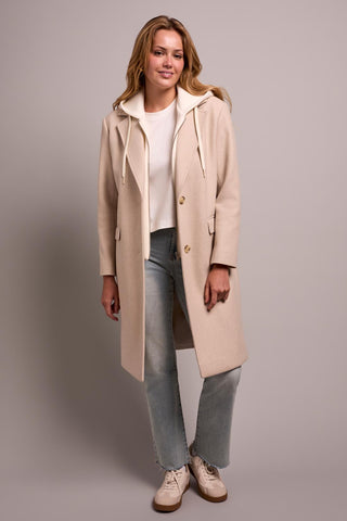 Ultra-Soft knit Coat With Removable Fooler Hoodie-Oatmeal