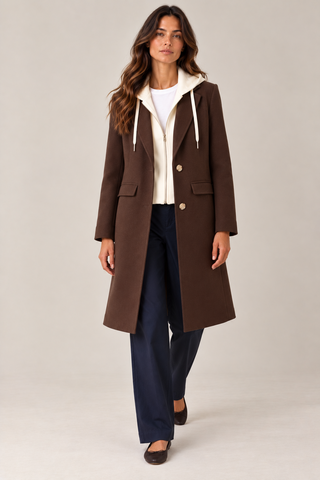 Ultra-Soft Car Coat with Removable Fooler Hoodie-Chocolate