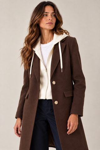 Ultra-Soft Car Coat with Removable Fooler Hoodie-Chocolate