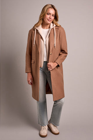 Ultra-Soft Knit Coat With Removable Fooler Hoodie-Biscotti
