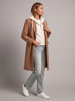 Ultra-Soft Car Coat with Removable Fooler Hoodie-Biscotti