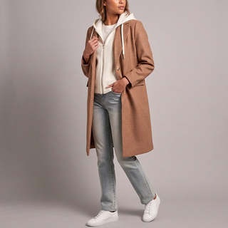 Ultra-Soft Car Coat with Removable Fooler Hoodie-Biscotti