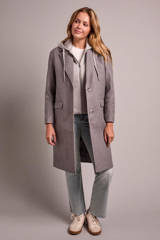 Trench-Coat À Capuchon-Mélange De Gris Pâle