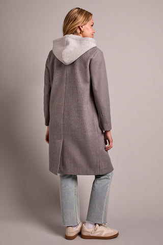 Trench-Coat À Capuchon-Mélange De Gris Pâle
