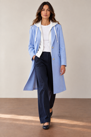 Ultra-Soft Car Coat with Removable Fooler Hoodie-Glazierblue