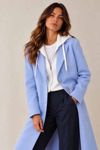 Ultra-Soft Car Coat with Removable Fooler Hoodie-Glazierblue