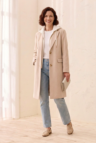 Ultra-Soft knit Coat With Removable Fooler Hoodie-Oatmeal