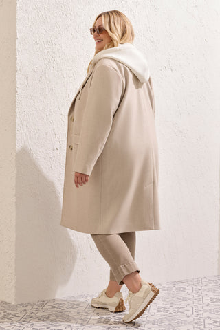 Size Inclusive Ultra-Soft Car Coat with Removable Fooler Hoodie-Oatmeal