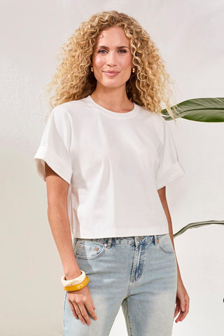 T-Shirt À Col Ras Du Cou En Coton Mercerisé Doux Au Toucher-Blanc