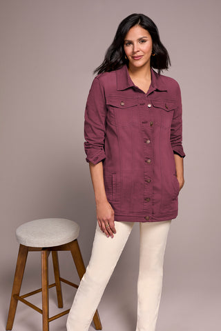 Veste Longue En Denim-Passion Prune