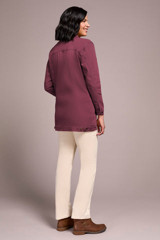 Veste Longue En Denim-Passion Prune