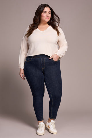 Audrey Mid Rise Pull-On Slim Ankle Glitter Jeans-Goldrinse