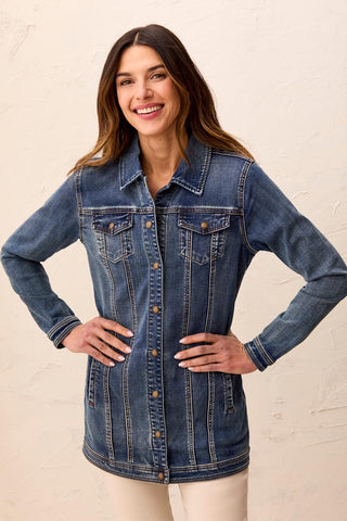 Year Round Basics Comfort Stretch Maxi Denim Jacket-Med.Wash