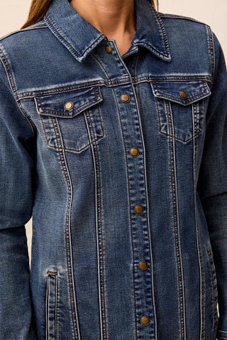 Year Round Basics Comfort Stretch Maxi Denim Jacket-Med.Wash