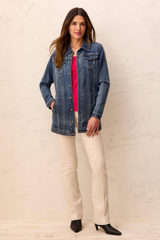 Year Round Basics Comfort Stretch Maxi Denim Jacket-Med.Wash