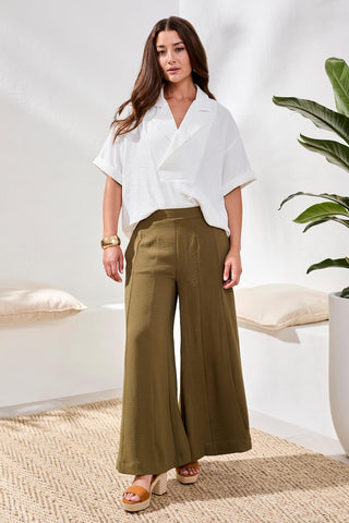 Pantalon Airflow Plissé à Taille Élastique-Forêt tropicale