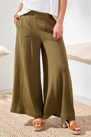 Pantalon Airflow Plissé à Taille Élastique-Forêt tropicale