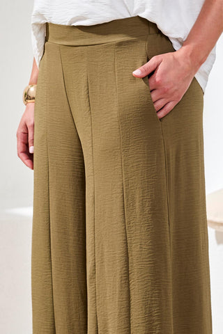 Pantalon Airflow Plissé à Taille Élastique-Forêt tropicale
