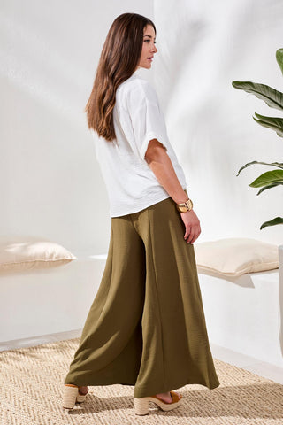 Pantalon Airflow Plissé à Taille Élastique-Forêt tropicale
