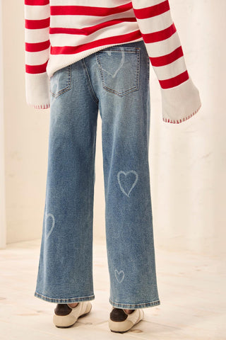 Sophia Curvy Wide-Leg Love Printed Jeans-Blueheart