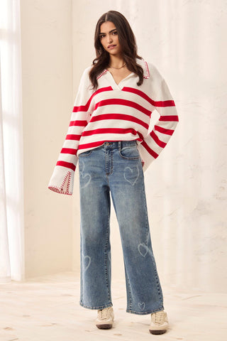 Sophia Curvy Wide-Leg Love Printed Jeans-Blueheart
