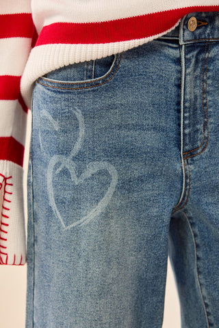 Sophia Curvy Wide-Leg Love Printed Jeans-Blueheart
