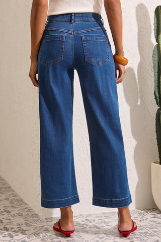 Audrey Boundless Stretch Crop Wide Leg Denim Jeans-Fadedblue