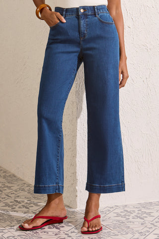 Audrey Boundless Stretch Crop Wide Leg Denim Jeans-Fadedblue