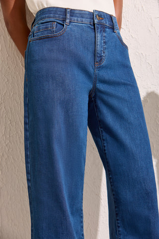 Audrey Boundless Stretch Crop Wide Leg Denim Jeans-Fadedblue