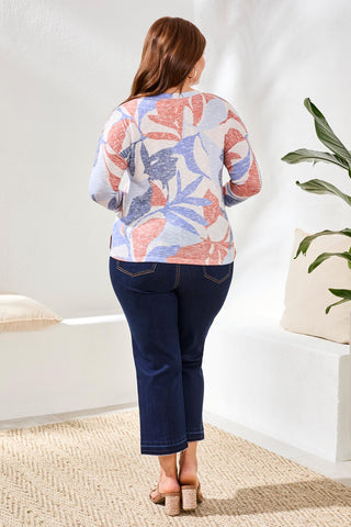 Size Inclusive 3/4 Sleeve Crew Neck Top-Sky