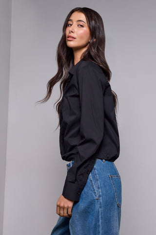 BLUE THREAD Front Knot Classic Collarded Button Front Shirt-Black