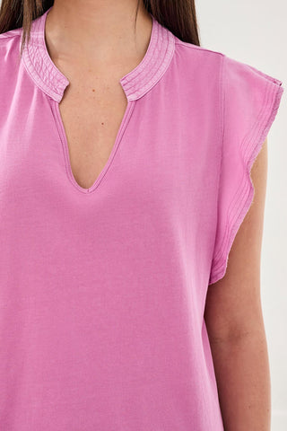 Flowy V-Neck Mixed Media Top-Orchidglow