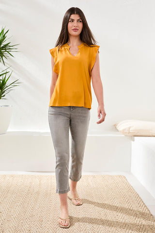 Flowy V-Neck Mixed Media Top-Daffodil