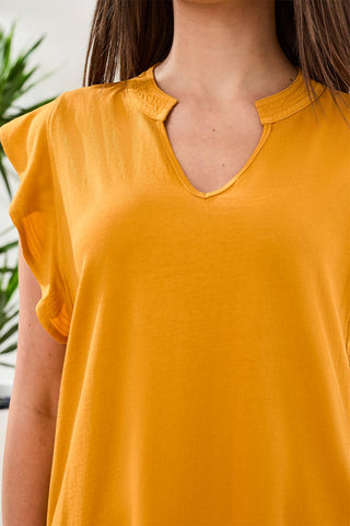 Flowy V-Neck Mixed Media Top-Daffodil
