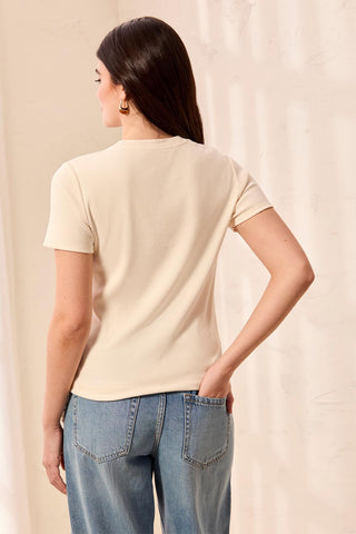 BLUE THREAD Cotton Ribbed Fitted Crew Neck Tee-Cream
