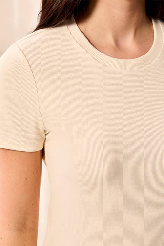 BLUE THREAD Cotton Ribbed Fitted Crew Neck Tee-Cream
