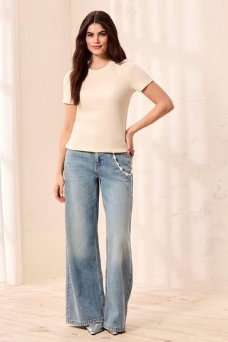 BLUE THREAD Cotton Ribbed Fitted Crew Neck Tee-Cream