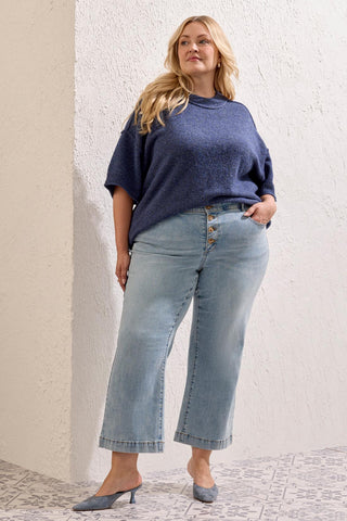 Size Inclusive Comfort Stretch Audrey Wide Leg Crop Denim Jeans-Skylight