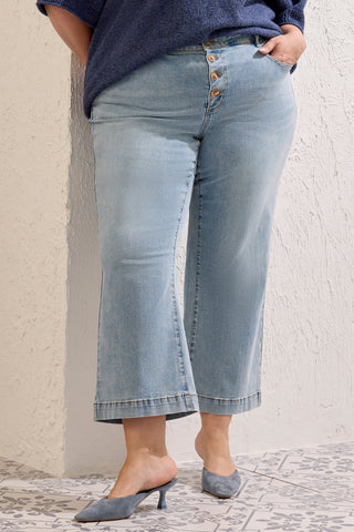 Size Inclusive Comfort Stretch Audrey Wide Leg Crop Denim Jeans-Skylight