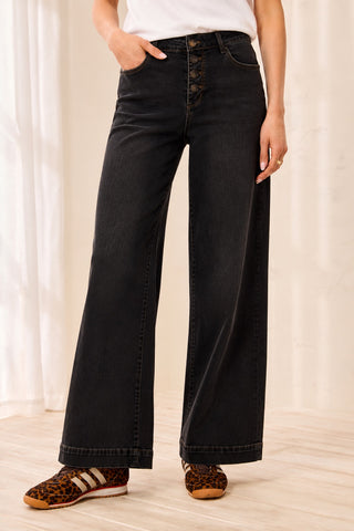 Audrey Comfort Stretch Wide Leg Crop Denim Jeans-Black