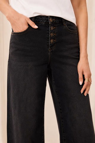 Audrey Comfort Stretch Wide Leg Crop Denim Jeans-Black