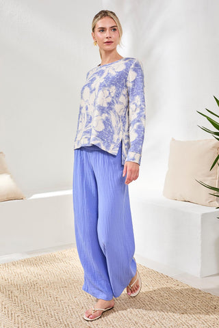 Crewneck Top With Side Slits-Baja blue