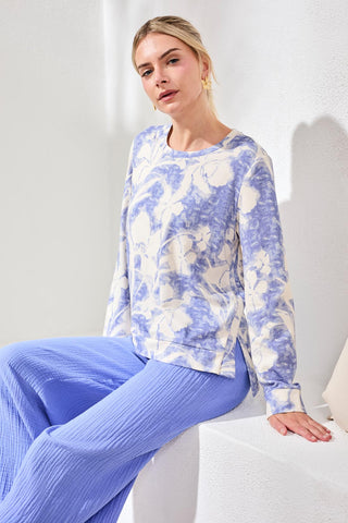 Crewneck Top With Side Slits-Baja blue