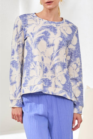 Crewneck Top With Side Slits-Baja blue