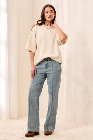Audrey Comfort Stretch Wide Leg Pintuck Denim Trousers-Skylight