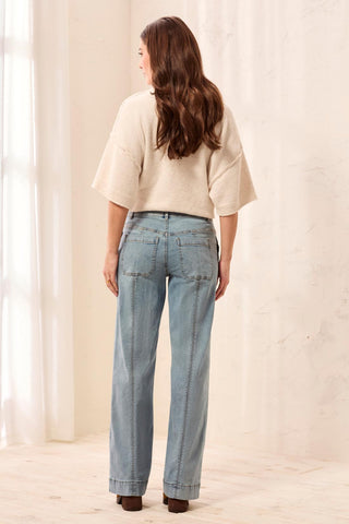 Audrey Comfort Stretch Wide Leg Pintuck Denim Trousers-Skylight