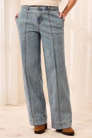Audrey Comfort Stretch Wide Leg Pintuck Denim Trousers-Skylight