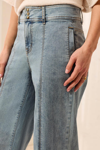 Audrey Comfort Stretch Wide Leg Pintuck Denim Trousers-Skylight