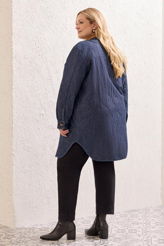 Size Inclusive Quilted Denim Jacket With Suede Trim-Rinse