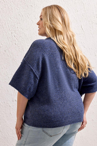 Size Inclusive Elbow-Sleeve Crew Neck Sweater-H nightfall